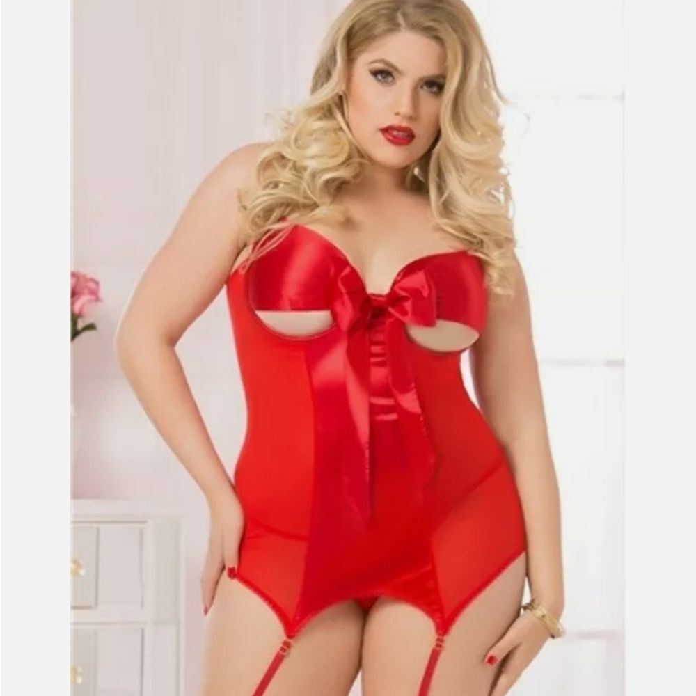 Bow Chemise With Thong - One Size/queen - Red
